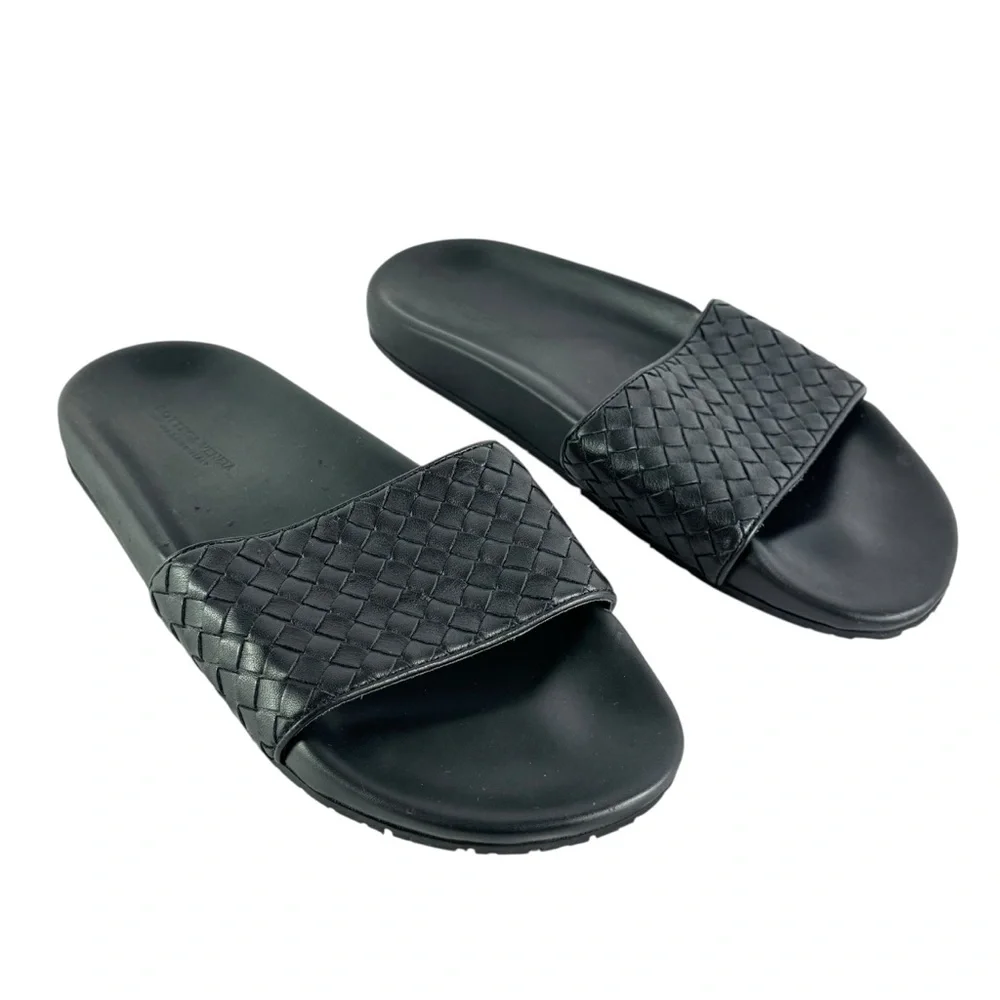 BOTTEGA VENETA Black Intrecciato Woven Leather Men Slide Sandals 40-7US - Picture 5 of 11